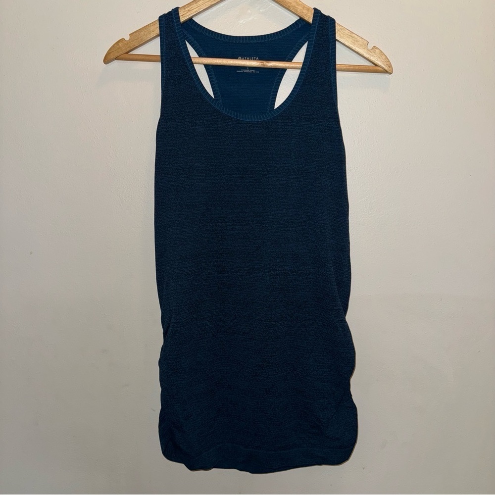 Athleta Heather Blue Speedlight Tank Top Racerback Ruched Tank Top Size Large
